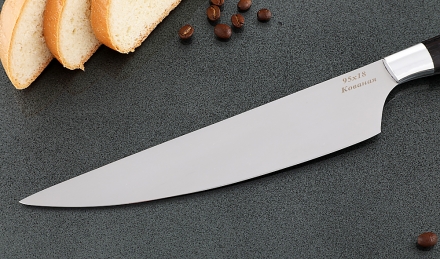 Кухонный нож Шеф №8 сталь 95Х18, рукоять черный граб с дюралью Кухонный нож Шеф №8 сталь 95Х18, рукоять черный граб с дюралью