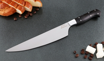 Кухонный нож Шеф №8 сталь 95Х18, рукоять черный граб с дюралью Кухонный нож Шеф №8 сталь 95Х18, рукоять черный граб с дюралью