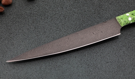 Кухонный нож Шеф №7 сталь Х12МФ, рукоять акрил зеленый