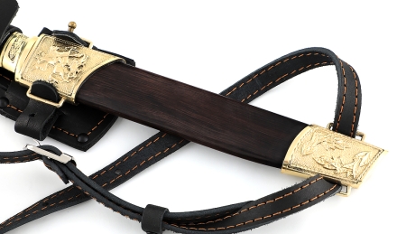 Нож казачий Пластун, сталь S390 Bohler, рукоять и ножны черный граб с латунью Нож казачий Пластун, сталь S390 Bohler, рукоять и ножны черный граб с латунью