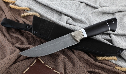 Нож Гриф сталь К340, рукоять черный граб, мельхиор
