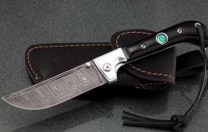 Нож складной Пчак сталь дамаск накладки черный акрил с мусульманским значком Нож складной Пчак сталь дамаск накладки черный акрил с мусульманским значком