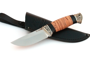 Нож Заяц сталь ELMAX, рукоять береста-черный граб,мельхиор Нож Заяц сталь ELMAX, рукоять береста-черный граб,мельхиор