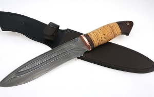 Нож Медведь сталь дамаск-долы, рукоять береста