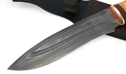 Нож Медведь сталь дамаск-долы, рукоять береста Нож Медведь сталь дамаск-долы, рукоять береста