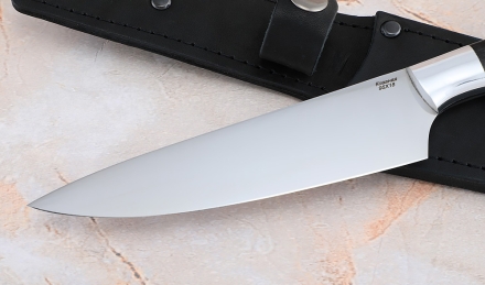 Кухонный нож Шеф №6 сталь 95Х18, рукоять черный граб с дюралью Кухонный нож Шеф №6 сталь 95Х18, рукоять черный граб с дюралью