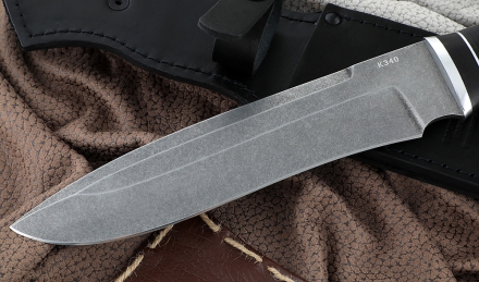 Нож Медведь сталь К340, рукоять кожа черный граб Нож Медведь сталь К340, рукоять кожа черный граб