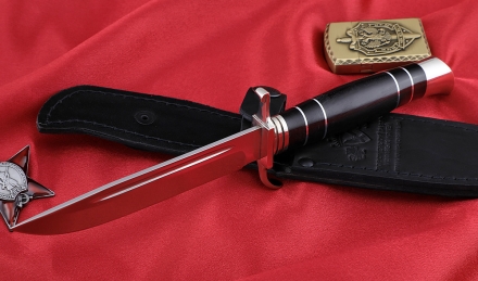 Нож финка НКВД, сталь 95Х18, рукоять черный граб, мельхиор