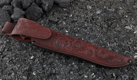 Нож из стали S390 «Гриф» рукоять карбон зуб мамонта стабилизированный фиолетовый палисандр