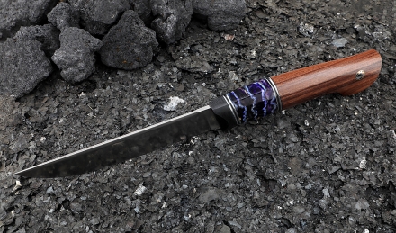 Нож из стали S390 «Гриф» рукоять карбон зуб мамонта стабилизированный фиолетовый палисандр