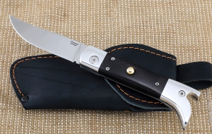 Нож Сапожок выкидной сталь х12мф накладки черный граб