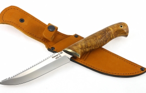 Нож Рыболов-6 сталь S390 рукоять карельская береза стабилизированная янтарь 1