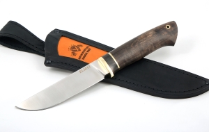 Нож Крот-2 сталь ELMAX (сатин), рукоять карельская береза стабилизированная коричневая