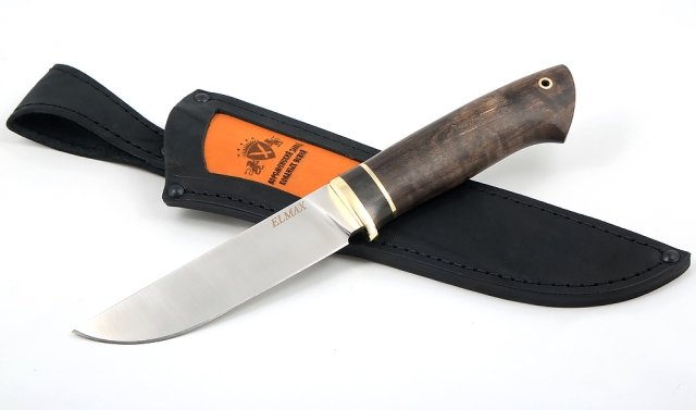 Нож Крот-2 сталь ELMAX (сатин), рукоять карельская береза стабилизированная коричневая 