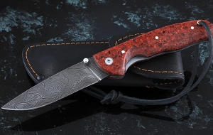 Складной нож Акула, сталь дамаск, рукоять накладки акрил красный Складной нож Акула, сталь дамаск, рукоять накладки акрил красный
