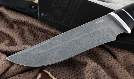 Нож Русак сталь К340, рукоять кожа черный граб Нож Русак сталь К340, рукоять кожа черный граб