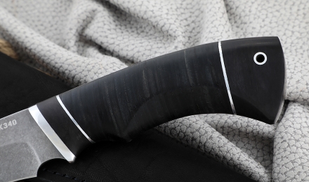 Нож Русак сталь К340, рукоять кожа черный граб Нож Русак сталь К340, рукоять кожа черный граб