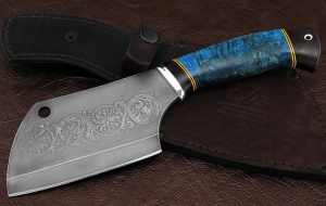 Тяпка №8 сталь Х12МФ, рукоять карельская береза синяя черный граб