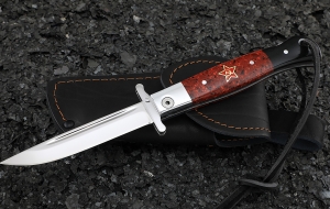 Нож Финка НКВД складная сталь х12мф накладки акрил красный+черный с красной звездой