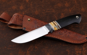 Нож Странник-2 Х12МФ рукоять зуб мамонта стабилизированный желтый черный граб