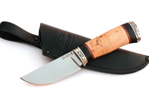 Нож Сурок сталь ELMAX , рукоять карельская береза-черный граб,мельхиор