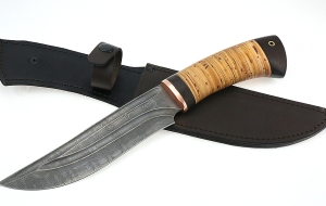 Нож Катран сталь дамаск-долы, рукоять береста