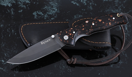 Складной нож Акула, сталь булат, рукоять накладки акрил коричневый