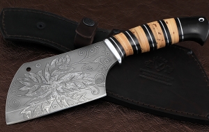 Тяпка №8 сталь Х12МФ, рукоять береста черный граб (зебра)