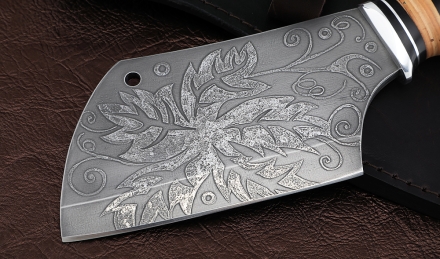 Тяпка №8 сталь Х12МФ, рукоять береста черный граб (зебра)