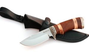 Нож Хаска сталь ELMAX, рукоять коричневый граб-кап,мельхиор Нож Хаска сталь ELMAX, рукоять коричневый граб-кап,мельхиор