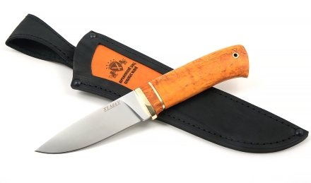 Нож Клык сталь ELMAX (сатин), рукоять карельская береза стабилизированная янтарь