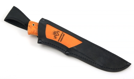 Нож Клык сталь ELMAX (сатин), рукоять карельская береза стабилизированная янтарь Нож Клык сталь ELMAX (сатин), рукоять карельская береза стабилизированная янтарь