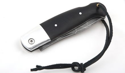 Нож складной Клык, сталь дамаск, рукоять накладки черный граб