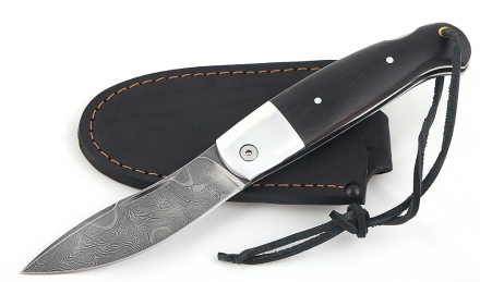 Нож складной Клык, сталь дамаск, рукоять накладки черный граб