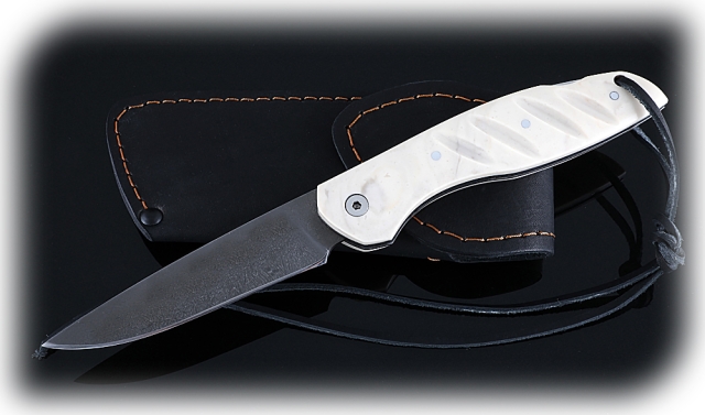 Нож Журавль, складной, сталь Х12МФ, рукоять накладки акрил белый 