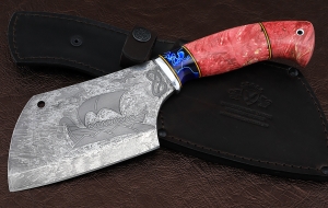 Тяпка №8 сталь Х12МФ, рукоять карельская береза красная акрил синий