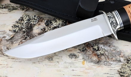 Нож Лидер сталь M390, рукоять береста, мельхиор Нож Лидер сталь M390, рукоять береста, мельхиор