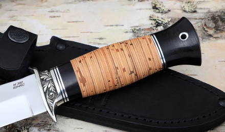 Нож Лидер сталь M390, рукоять береста, мельхиор Нож Лидер сталь M390, рукоять береста, мельхиор