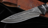 Нож №47 дамаск ламинированный с долом черный граб железное дерево карбон - Нож №47 дамаск ламинированный с долом черный граб железное дерево карбон