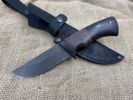 Нож Заяц сталь х12мф, рукоять стабилизированная карельская береза темно коричневая-черный граб (распродажа) 