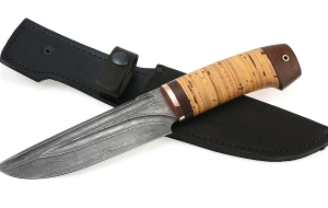 Нож Аллигатор сталь дамаск-долы береста