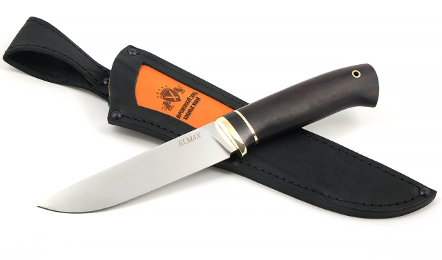 Нож Ягуар сталь ELMAX (сатин), рукоять черный граб, латунь 