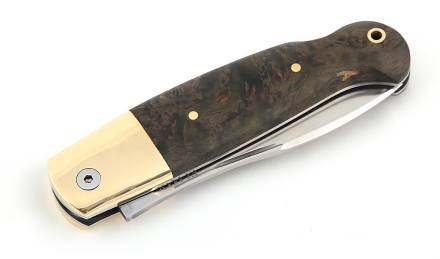 Нож складной Клык, сталь Elmax, рукоять накладки карельская береза стабилизированная коричневая Нож складной Клык, сталь Elmax, рукоять накладки карельская береза стабилизированная коричневая