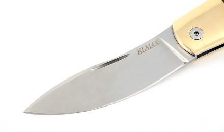 Нож складной Клык, сталь Elmax, рукоять накладки карельская береза стабилизированная коричневая Нож складной Клык, сталь Elmax, рукоять накладки карельская береза стабилизированная коричневая