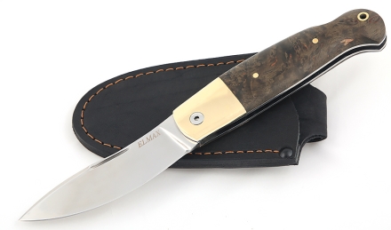 Нож складной Клык, сталь Elmax, рукоять накладки карельская береза стабилизированная коричневая Нож складной Клык, сталь Elmax, рукоять накладки карельская береза стабилизированная коричневая