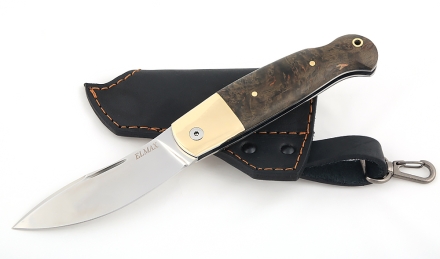 Нож складной Клык, сталь Elmax, рукоять накладки карельская береза стабилизированная коричневая Нож складной Клык, сталь Elmax, рукоять накладки карельская береза стабилизированная коричневая