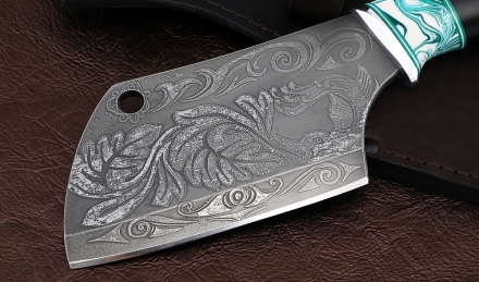 Тяпка №8 сталь Х12МФ, рукоять черный граб акрил зеленый