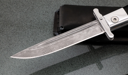 Нож Финка НКВД складная дамаск нержавеющий акрил черный+белый с красной звездой