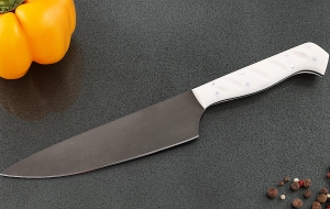 Кухонный нож Шеф №5 сталь Х12МФ, рукоять акрил белый