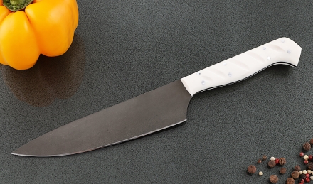 Кухонный нож Шеф №5 сталь Х12МФ, рукоять акрил белый